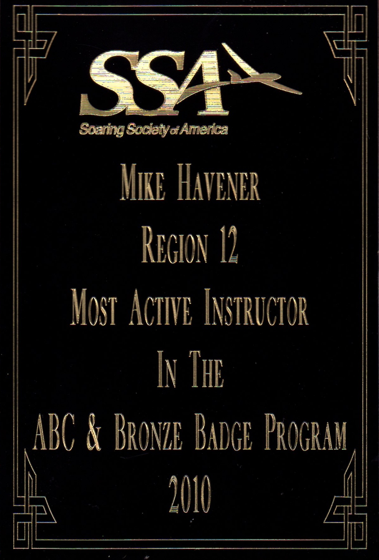 2010 Top Producing SSA Instructor for Region 12 award